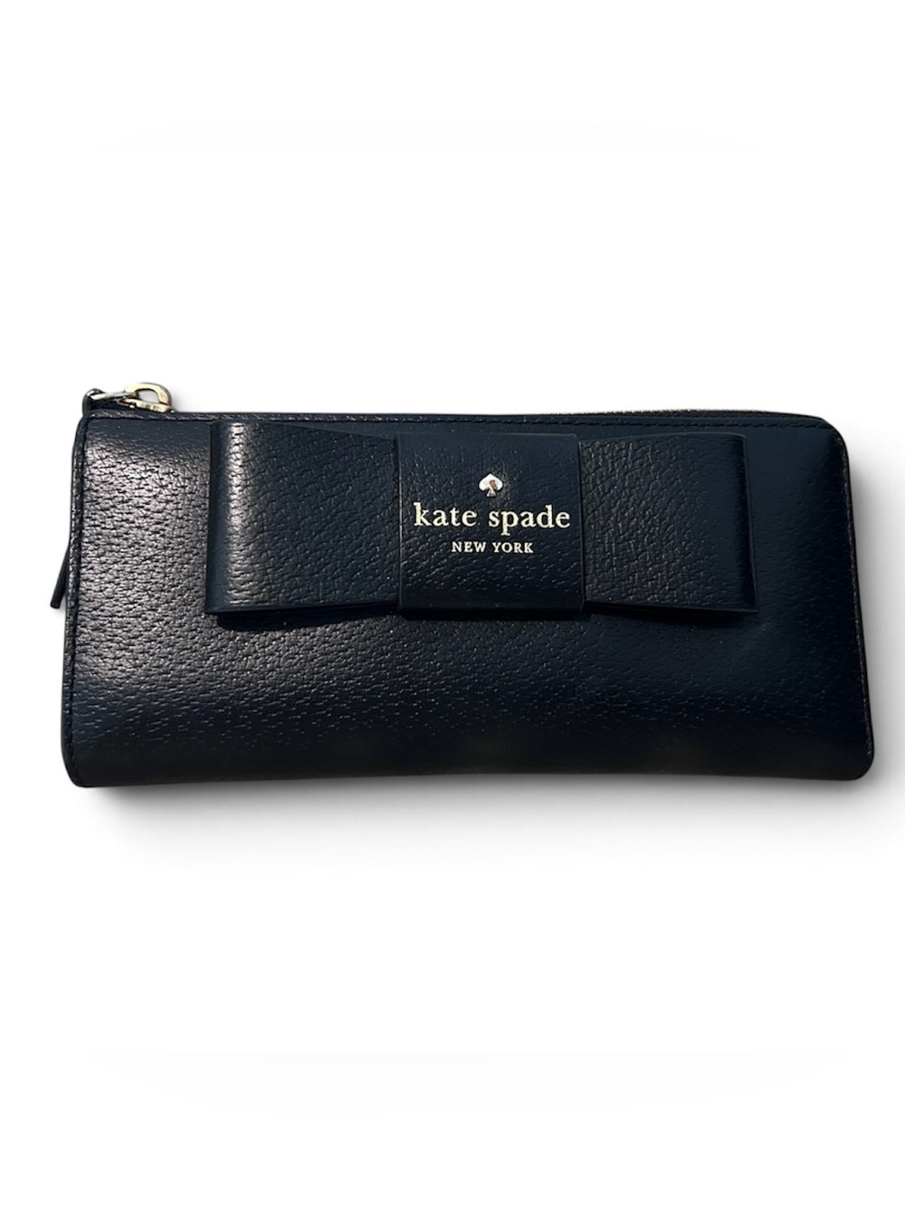 Kate Spade Black Leather Bow Accordion Zip Wallet